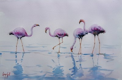 Des flamants roses pataugent - Giorgio Gosti