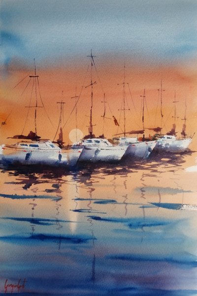Des voiliers au coucher du soleil - Giorgio Gosti