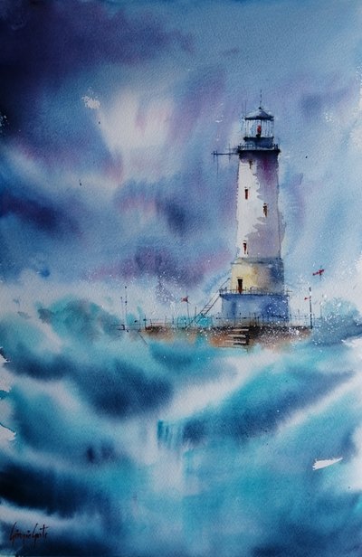 Les vagues du phare dans la tempête - Giorgio Gosti