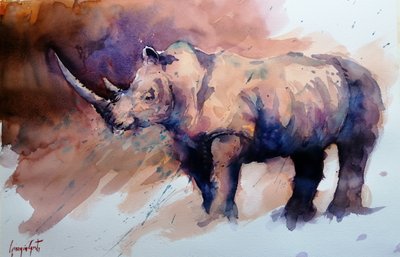 Un rhinocéros aux couleurs vives peint à l
