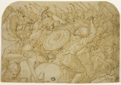 Escarmouche de cavalerie (recto); Croquis architectural (verso) - Giorgio Vasari