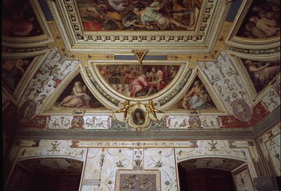 Détail de la salle de Lorenzo il Magnifico représentant sa visite à Naples (fresque) - Giorgio Vasari