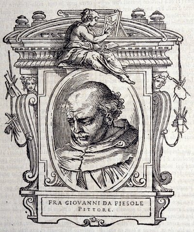 Portrait de Beato Angelico dit Fra Angelico (Guido Di Pietro Da Mugello) 1390-1455, peintre italien. Dans "Vies des meilleurs sculpteurs et architectes italiens" par Giorgio Vasari 1568. - Giorgio Vasari