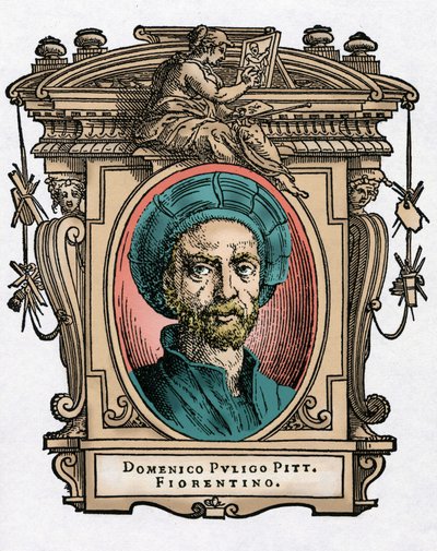 Portrait de Domenico PULIGO [1492-1527] peintre italien. Gravure du traité « Vies des plus excellents peintres, sculpteurs et architectes » (Le Vite de