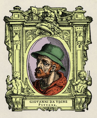 Portrait de Giovanni da Udine (Giovanni Nanni) (1487-1564). Peintre et architecte italien. Gravure du traité Vies des plus excellents peintres, sculpteurs et architectes (Le Vite de