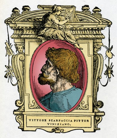 Portrait de Vittore Carpaccio (1460-1526) peintre vénitien. Gravure du traité Vies des plus excellents peintres, sculpteurs et architectes (Le Vite de