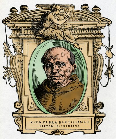Portrait du peintre florentin Fra Bartolomeo (1473-1517). Gravure du traité Vies des plus excellents peintres, sculpteurs et architectes (Le Vite de
