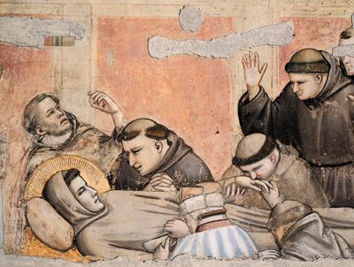 Italie, Florence, Basilique de la Sainte-Croix, Chapelle Bardi, Mort de Saint François par Giotto, fresque, Détail - Giotto (c.1266 1337)