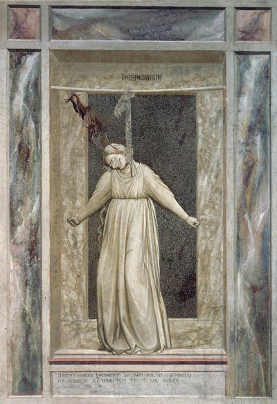 Désespoir, figure féminine se pendant et diable la saisissant par les cheveux (détail) - Giotto (c.1266 1337)