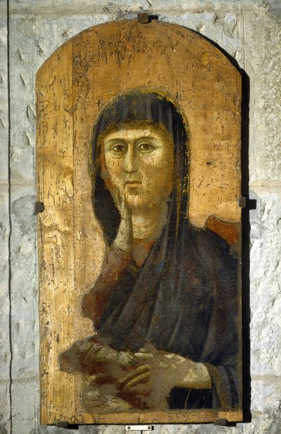 Madone. Portrait de la Vierge sur fond doré. Peinture de Giotto di Bondone (1267? -1337), vers 1290. Tempera sur bois. Taille : 81,5 x 41 cm. Borgo San Lorenzo, Pieve. - Giotto (c.1266 1337)