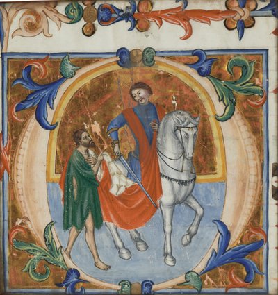 Une miniature illuminée de Saint Martin divisant son manteau (d