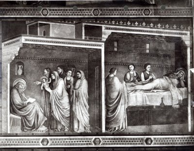 La naissance de Saint Jean-Baptiste et son père Zacharie écrivant son nom - Giotto di Bondone