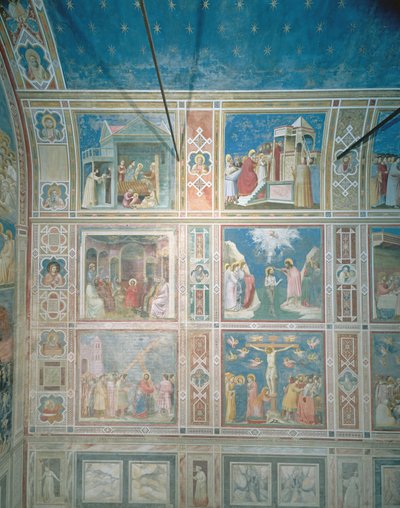 Vue des fresques sur le mur gauche (après restauration) - Giotto di Bondone