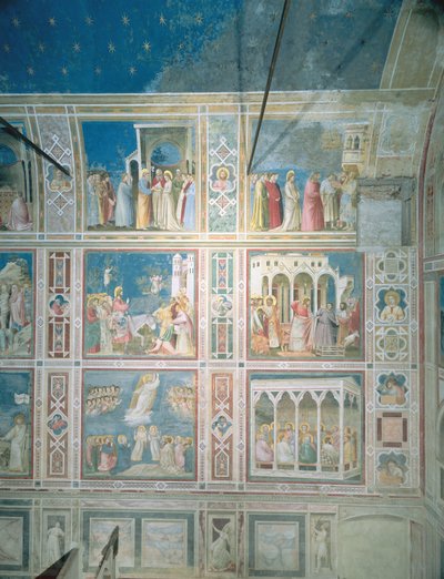 Vue des fresques sur le mur gauche, c.1303-05 (post-restauration) - Giotto di Bondone