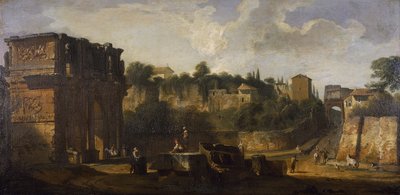 Vue des arcs de Constantin et de Titus, Rome - Giovani Paolo (attr. to) Panini