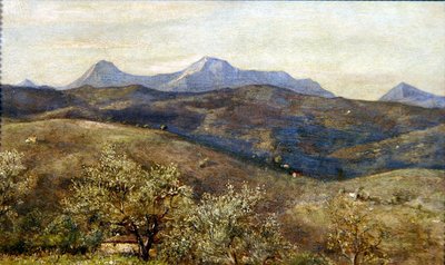 Paysage printanier avec vue lointaine de Monte Catria : tôt le matin - Giovanni Costa