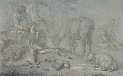 Chasseurs avec gibier mort dans un paysage, 1600-1800 - Giovanni Agostino Cassana