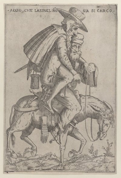 Caricature avec deux hommes sur une mule, 1575-99 - Giovanni Ambrogio Brambilla