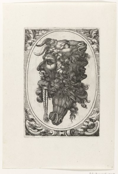 Composition de deux visages, une tête de cheval et une tête de chèvre - Giovanni Andrea Maglioli