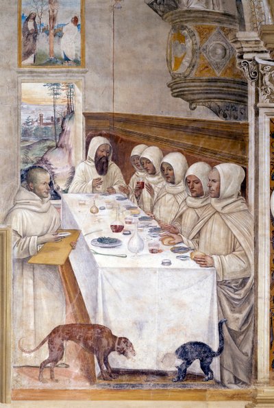 Benoît obtient de la farine en abondance et nourrit les moines - Giovanni Antonio Bazzi Sodoma