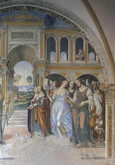 Florentius envoyant les prostituées au monastère, scène de la vie de Saint Benoît - Giovanni Antonio Bazzi Sodoma