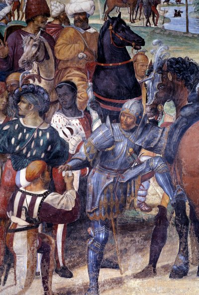 Comment Benoît prédit la destruction de Monte Cassino (détail) fresque du cloître réalisée par Antonio Bazzi dit il Sodoma (1477 - 1549) racontant la vie de Saint Benoît de Nursie (480 - 567) fondateur de l