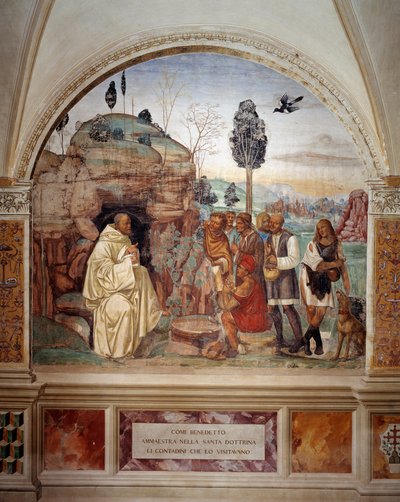 Comment Benoît enseigne la sainte doctrine aux paysans qui lui rendent visite - Giovanni Antonio Bazzi Sodoma