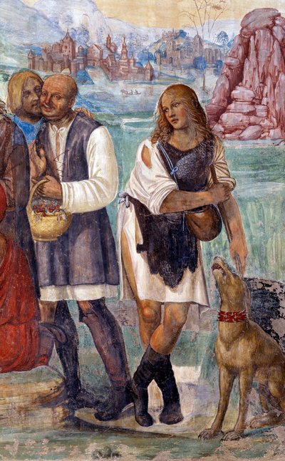 Comment Benoît enseigne la doctrine sacrée aux paysans qui lui rendent visite (détail) fresque du cloître réalisée par Antonio Bazzi dit il Sodoma (1477 - 1549) racontant la vie de Saint Benoît de Nursie (480 - 567) fondateur de l