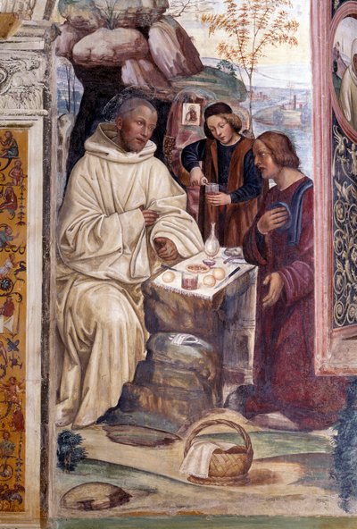 Un prêtre apportant de la nourriture à Saint Benoît à Pâques (détail) - Giovanni Antonio Bazzi Sodoma