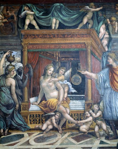 La Sala delle Nozze di Alessandro e Rossana (détail) de Roxane dans sa chambre à coucher présentée avec une couronne par Alexandre - Giovanni Antonio Bazzi Sodoma
