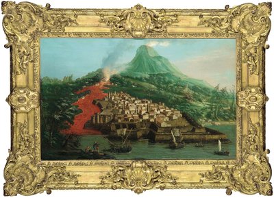 Une île volcanique avec un port et des navires - Giovanni Antonio Canal