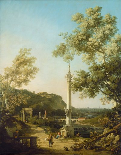 Paysage anglais capriccio avec une colonne - Giovanni Antonio Canal