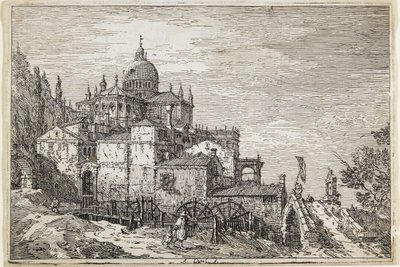 Paysage avec une église, des maisons et un moulin - Giovanni Antonio Canal