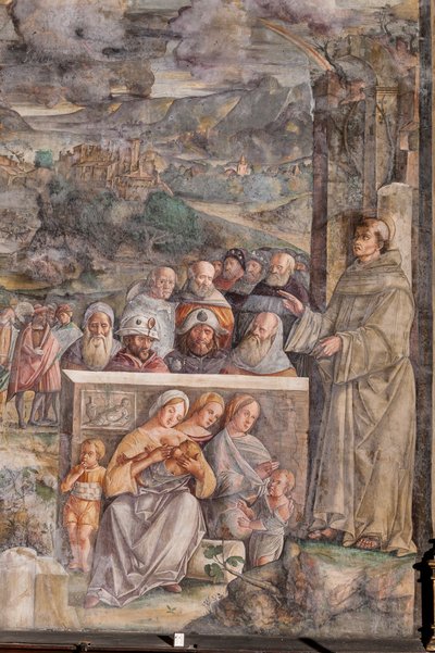 Saint Antoine arrivant à Padoue, où il rétablit la paix entre les citoyens par la force et la douceur de sa prédication (détail) - Giovanni Antonio Corona
