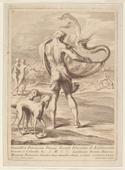 Homme nu soufflant dans une conque - Giovanni Antonio Faldoni after Parmigianino
