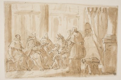 Un groupe de cinq ecclésiastiques parlant avec un laïc - Giovanni Antonio Pellegrini