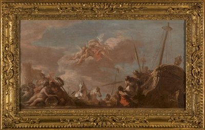 Esquisse pour le plafond de la Banque Royale : Le Déchargement en bord de Seine de marchandises en provenance de la Louisiane, en 1720 - Giovanni Antonio Pellegrini
