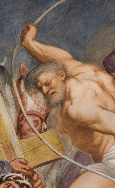 Nef centrale, Deuxième travée sud, Jésus tombe sous la croix - Giovanni Antonio Pordenone