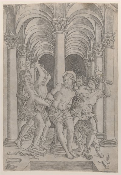 La Flagellation du Christ attaché à une colonne au centre dans une arcade, 1509 - Giovanni Antonio da Brescia