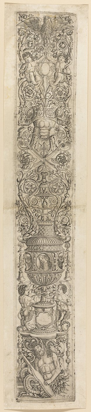 Triton et deux satyres en bas âge, planche quatre de Twelve Ornament Panels (Douze panneaux d