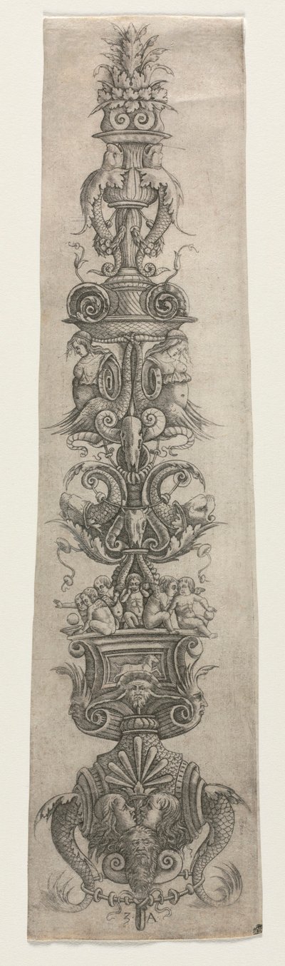 Arabesque droite avec masques, cupidons et néréides - Giovanni Antonio da Brescia