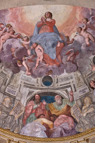Gênes, Duomo (Cathédrale Saint-Laurent), intérieur, Chapelle Lercari ou Chapelle du Saint-Sacrement (abside nord), abside : "Assomption de la Vierge" (fresque) - Giovanni Battista Castello
