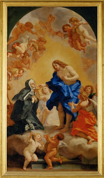 Une bienheureuse abesse recevant la communion des mains du Christ - A nun receives communion from the hands of Christ ... - Giovanni Battista (1639-1709) Gaulli