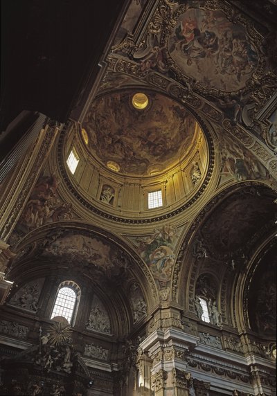 Vue de la coupole et fresque de Baciccia, église du Gesù à Rome, vers 1568 - Giovanni Battista  Gaulli