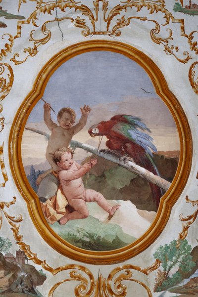 Logements des invités, la chambre des putti, médaillon avec putti : "Deux putti et un perroquet" - Giovanni Battista Tiepolo