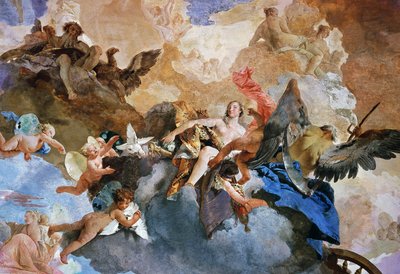 Enlèvement de Vénus par Kronos, détail de la Course du char du Soleil, fresque de Giambattista Tiepolo, Galerie des Tapisseries, Palazzo Clerici, Milan, Lombardie, Italie - Giovanni Battista Tiepolo