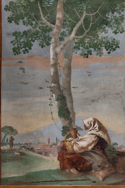 Vieille paysanne avec un panier d