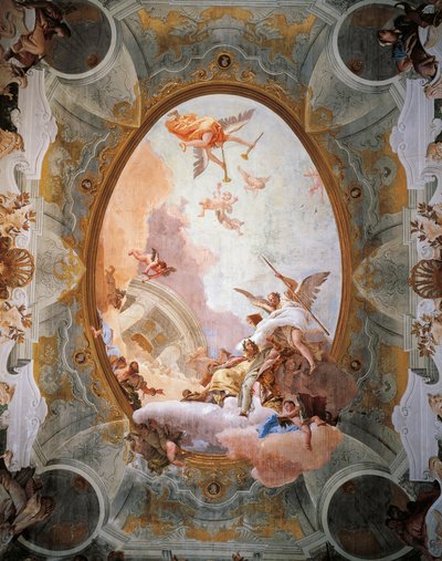 Allégorie du Mérite accompagnée de la Noblesse et de la Vertu, Plafond de la Salle du Trône, Ca 