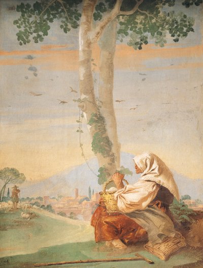 Vieille paysanne avec un panier d