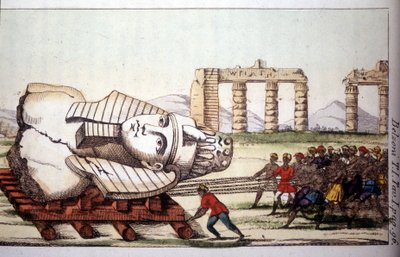 Transport du buste de Memnon sur les rives du Nil par Belzoni. Giovanni Battista (Gianbattista) Belzoni (1778-1823), explorateur et archéologue italien, a fait d